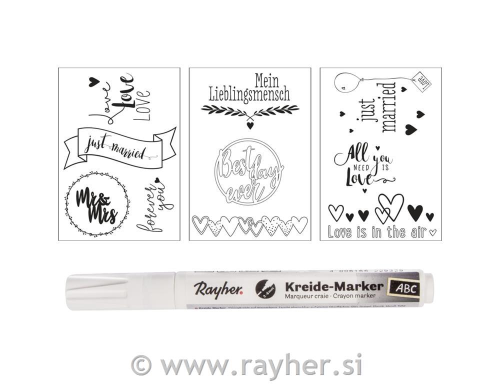 Šablone za okna Wedding&Love, 3 predloge+1 kredni flomaster