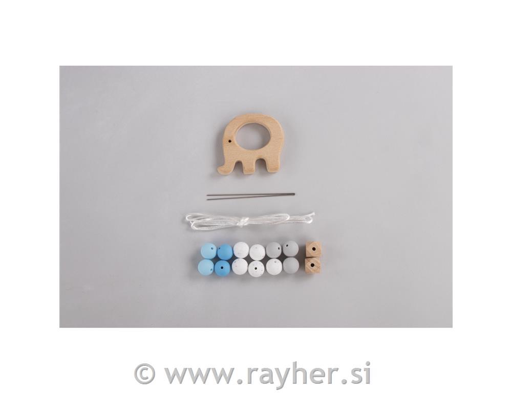 Ustvarjalni set: Igrača za grizenje Slonček, modra, 17-delni