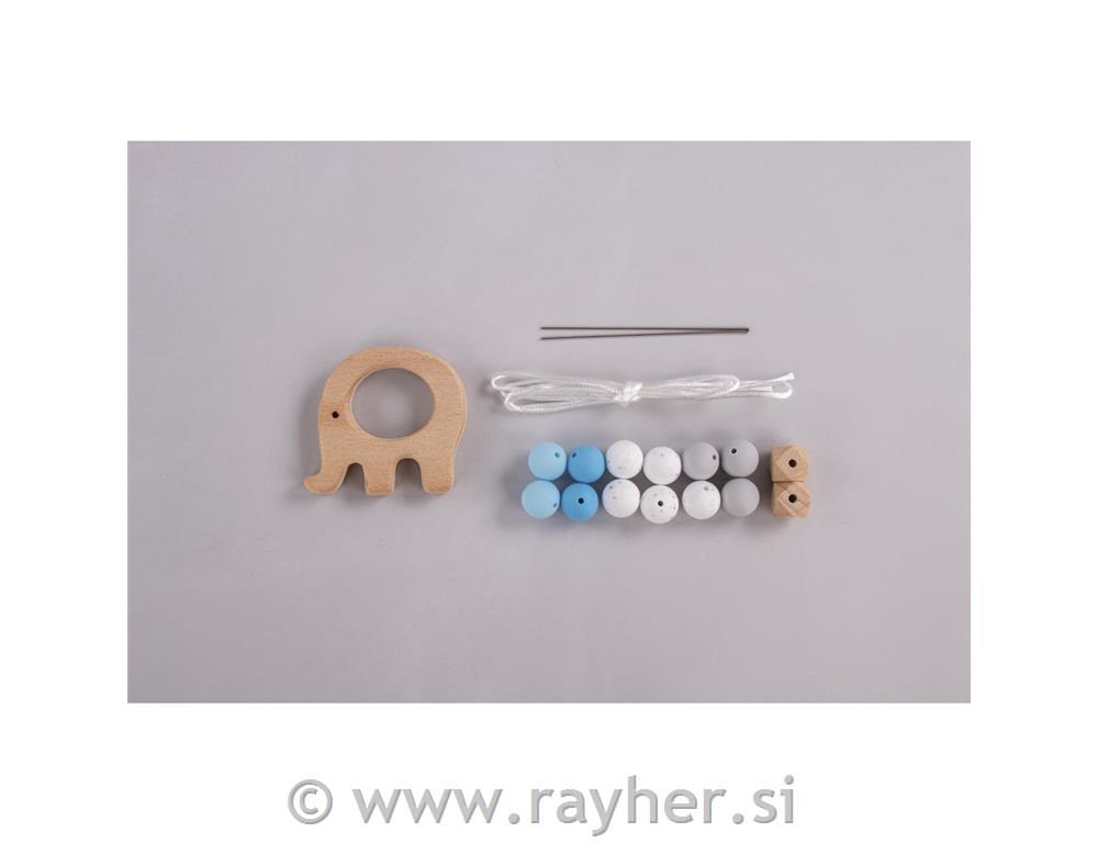 Ustvarjalni set: Igrača za grizenje Slonček, modra, 17-delni