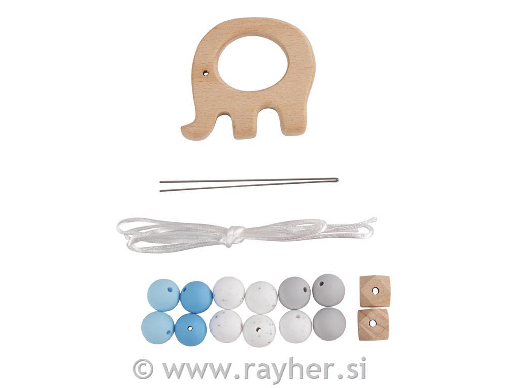 Ustvarjalni set: Igrača za grizenje Slonček, modra, 17-delni