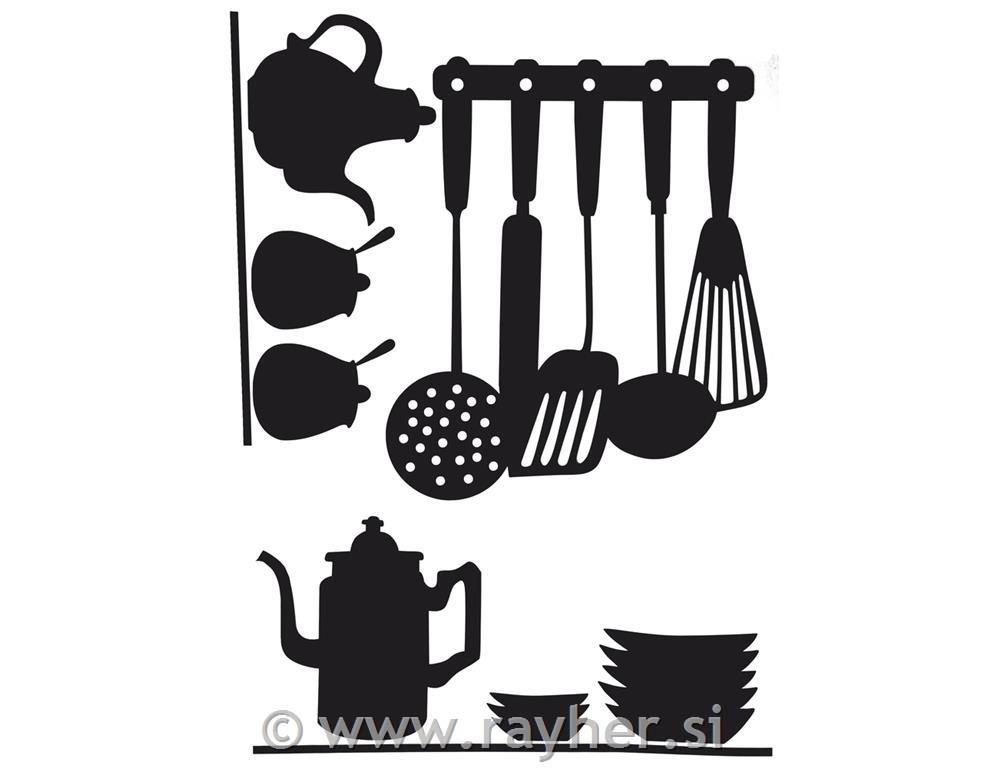 Nalepka stenska: kuhinjski pribor, črn, 74x51 cm, 1 kom.