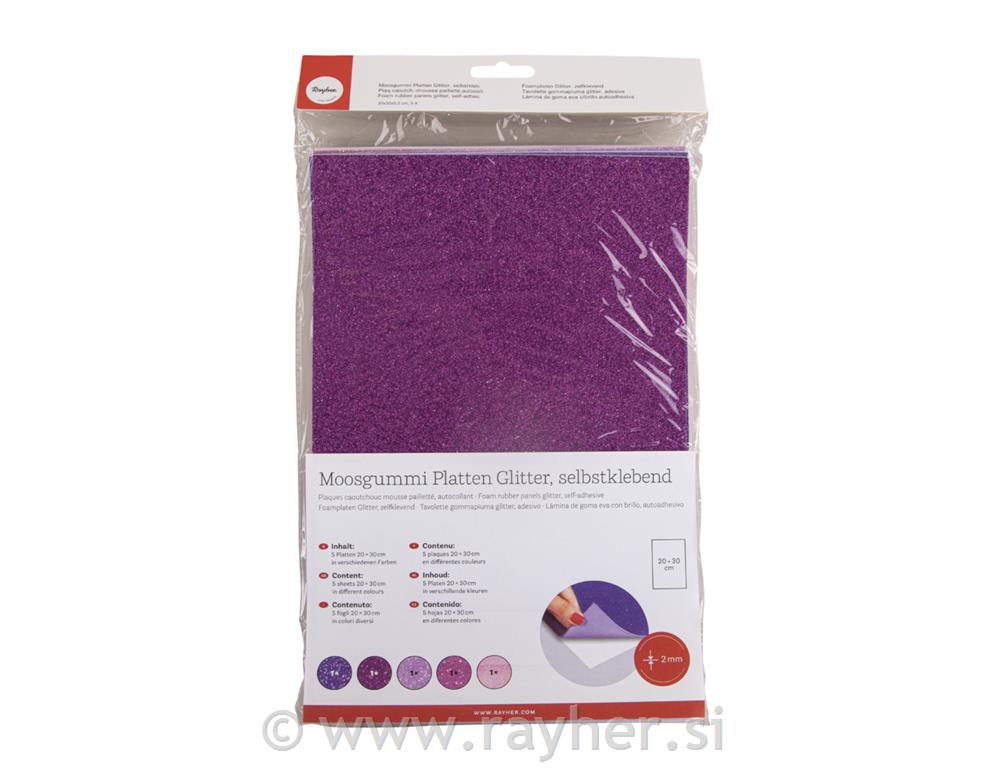 Penasta guma z blešč.,20x30cm, samolepilna, 5 kosov