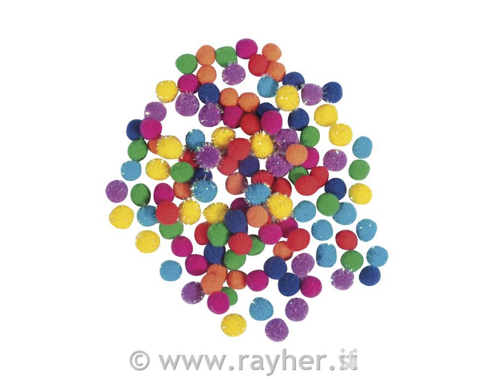 Pompom mix, 7mm ocolour-sorted, tab-bag 120pcsrainbow
