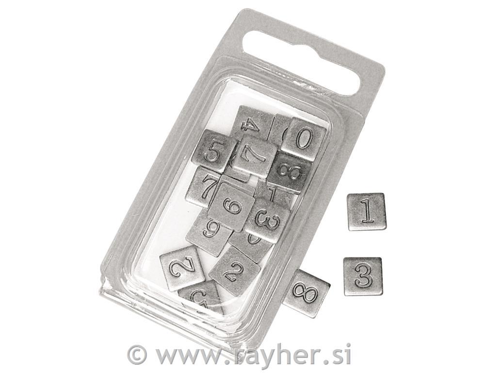 Metal numbers, ebossed, oxidized silver,