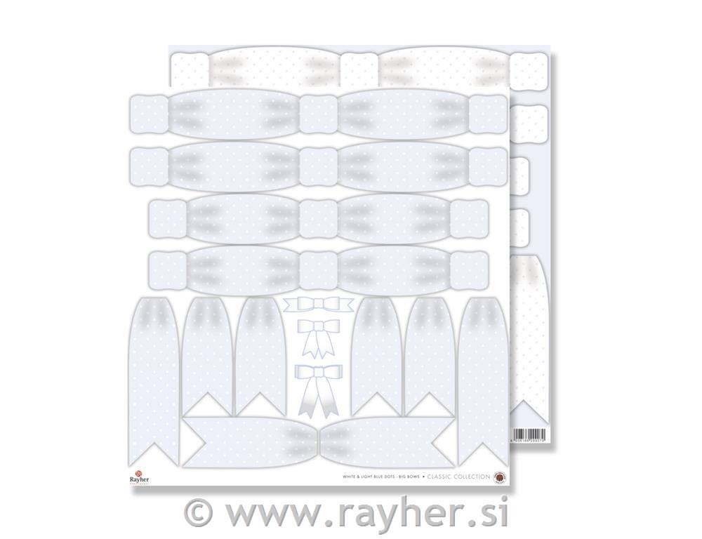 Scrapbooking papir: Pike+pentlje, bele/modre, 30,5x30,5 cm,