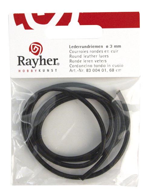 Usnjena vrvica, črna, 3 mm o, 68 cm