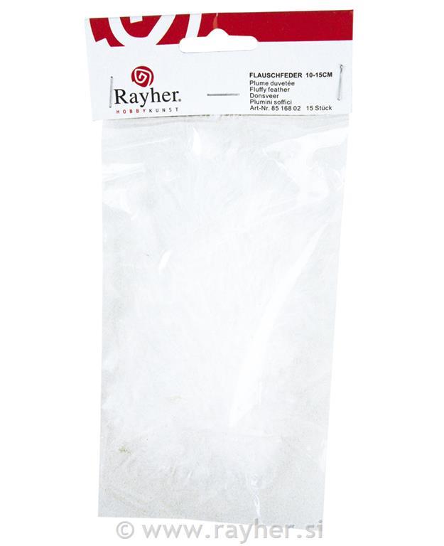 Fluffy feather, white, 10-15 cm, tab-bag