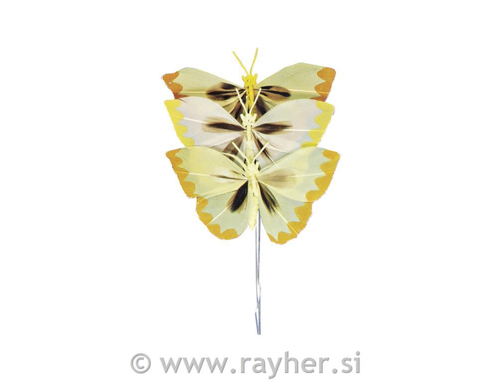 Metulji iz perja, 2 cm, rumene barve, 6 kom.