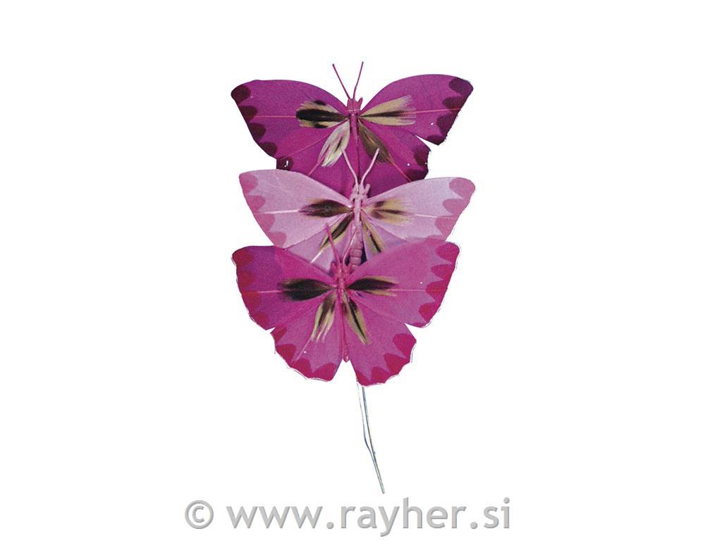 Butterfly of feathers, 2 cm, pink colour