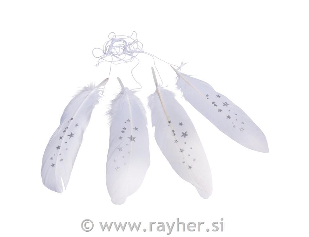 Deco feathers white with stars, silver,
