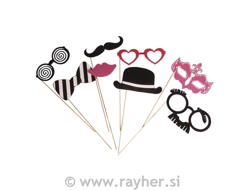 Maske Party Basic 1, na lesenih palčkah, 8 kos