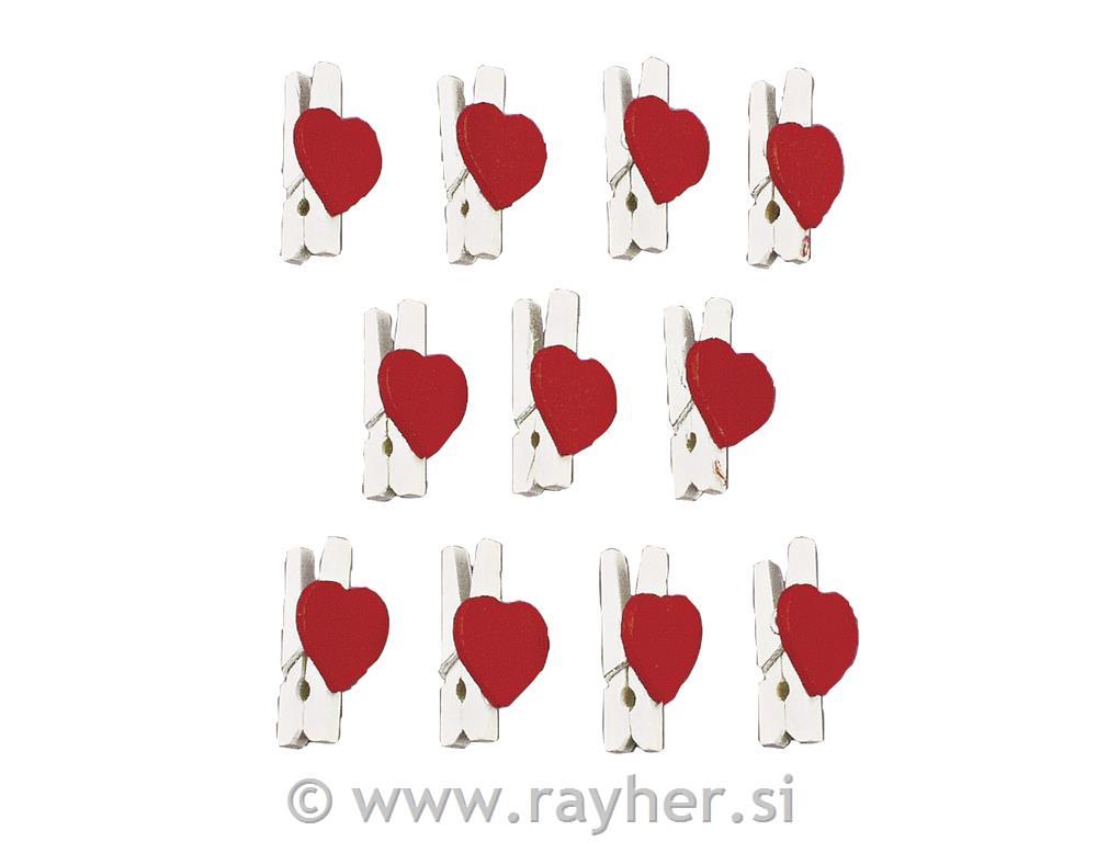 Lesene ščipalke s srci, 25 mm, 12 kom.