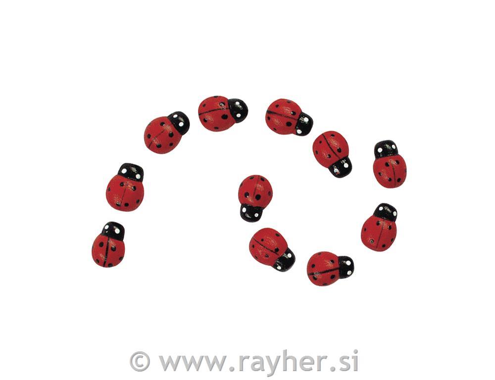 Leseni okraski: pikapolonice, 1 cm, 24 kom.