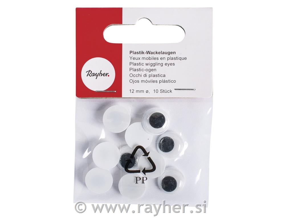 Plastic wiggling eyes, 12 mm o, tab-bag