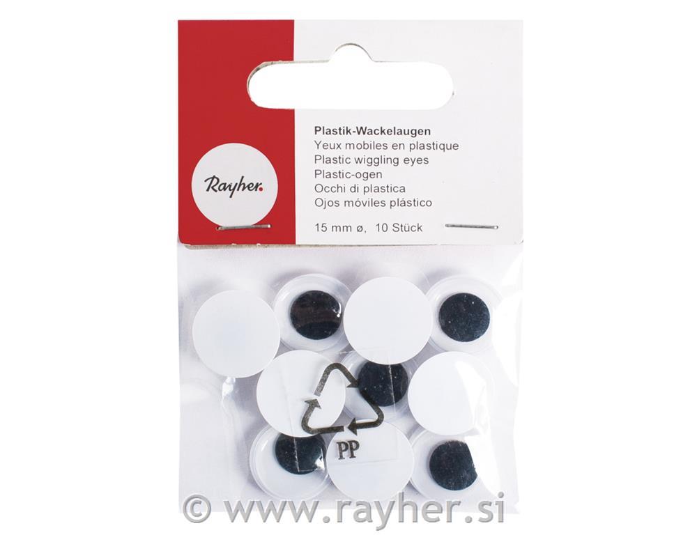 Očesa plastična, 15 mm, 10 kom.