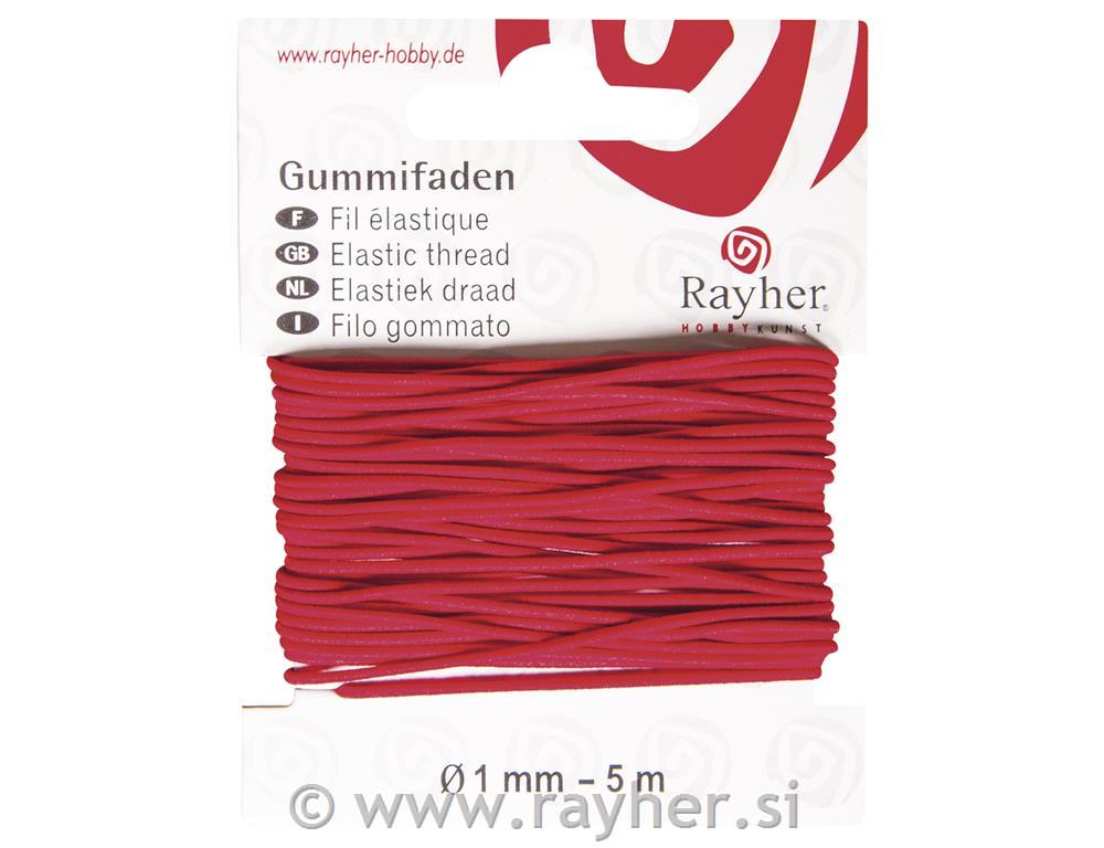 Gumijasta vrvica, 1mm, rdeča, 5 m