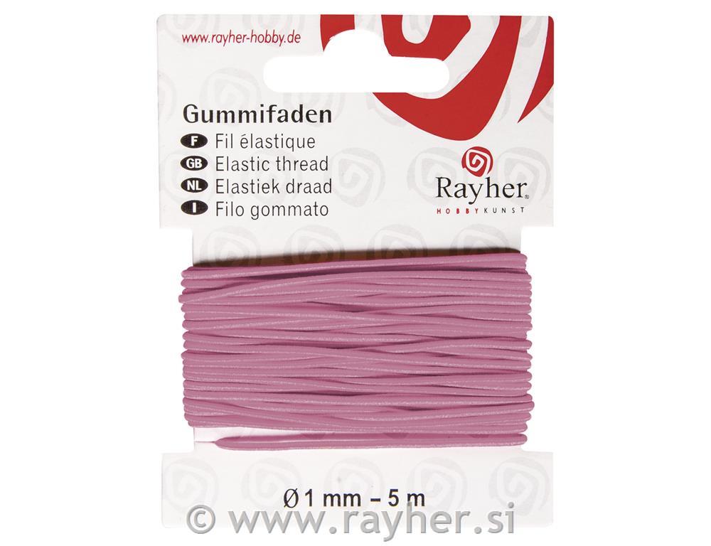 Gumijasta vrvica, 1mm, roza, 5 m