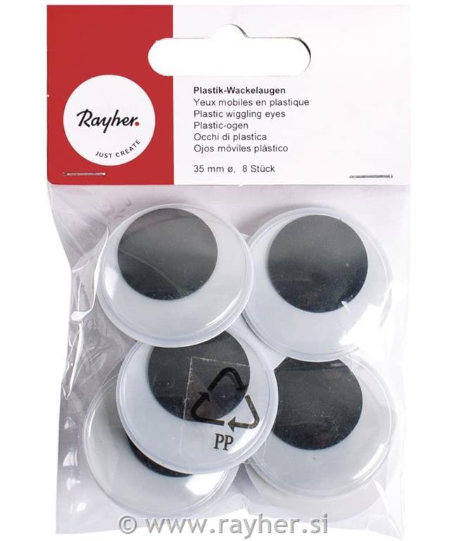 Očesa plastična, 35 mm, mešana, 8 kom.