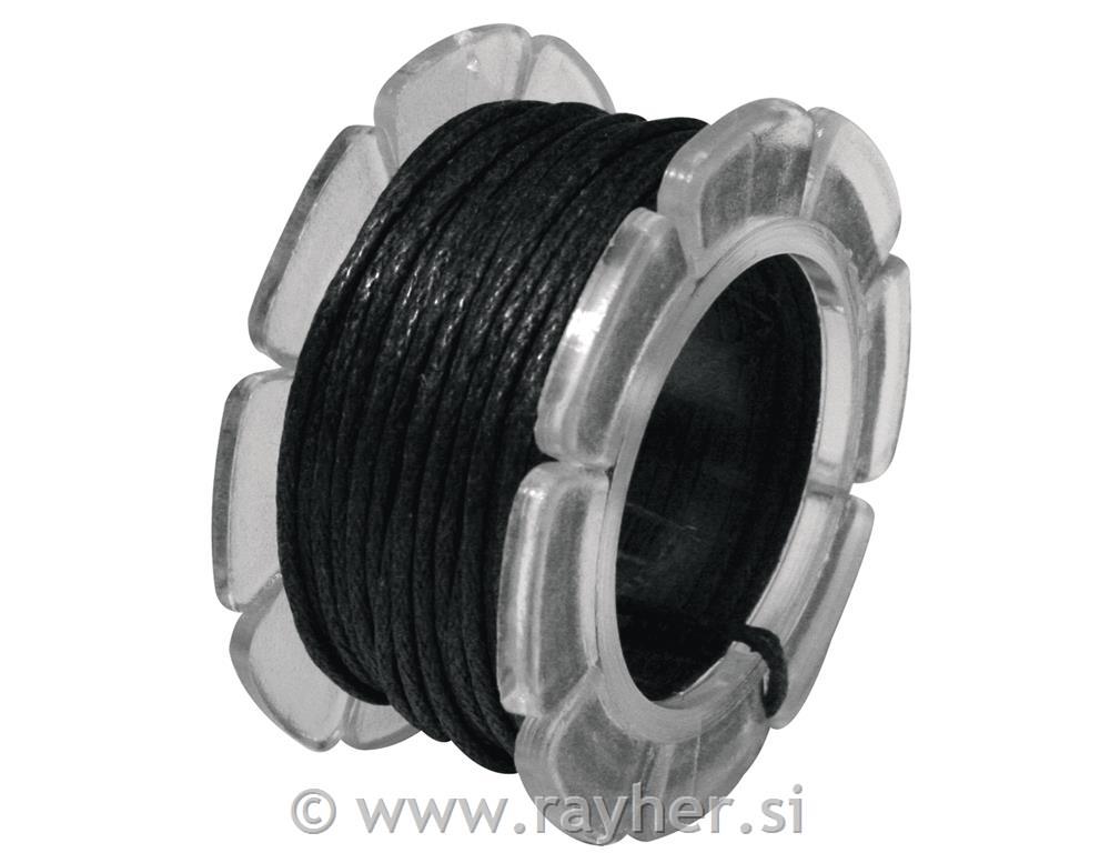 Bombažna vrvica, povoščena, črna, 1 mm, 5 m