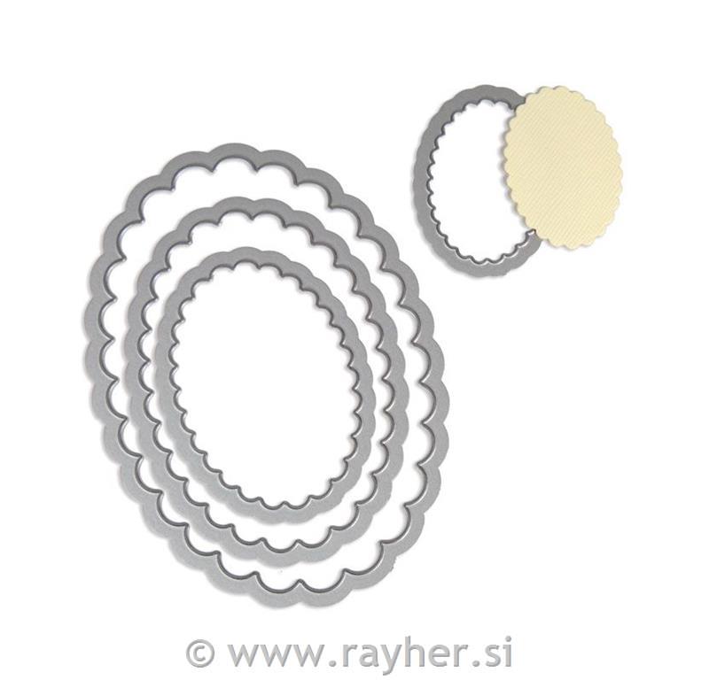 Sizzix Framelits šablone, Oval z deko robom, set 4