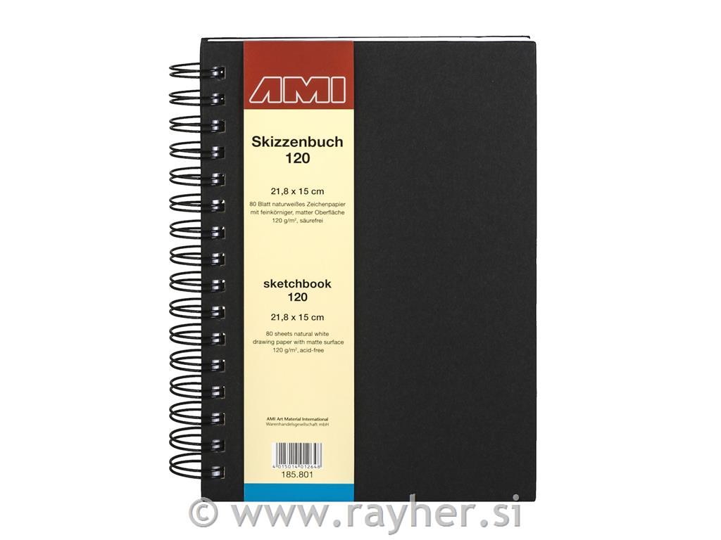 Skicirka spirala trde platnice Ami 15x21,8 cm, 120g, 80 list