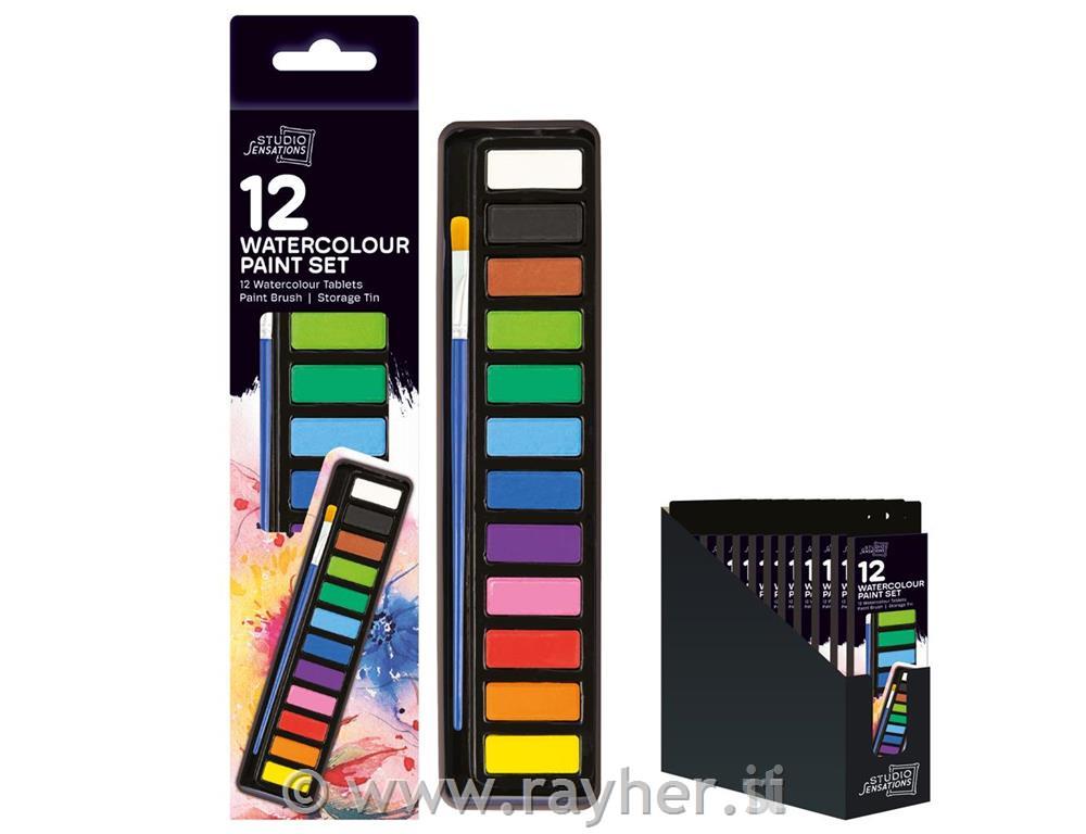 Akvarelne barve + čopič, set 12