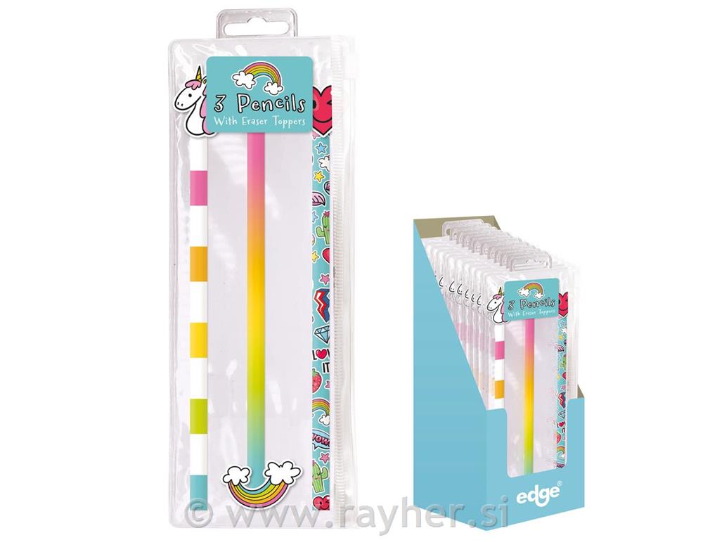 Svinčniki z radirko, samorog, set 3