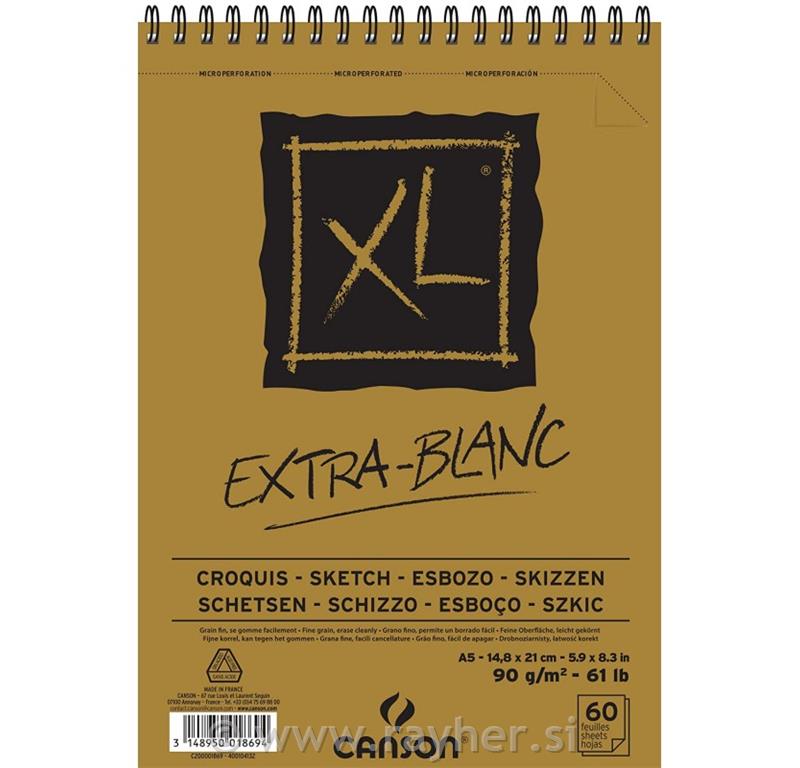 Skicirka spirala XL Extra White A5 90 g, 60 listna