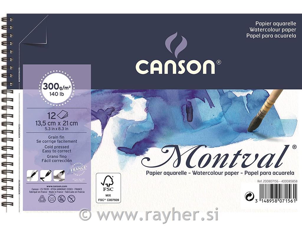 Blok akvarelni spirala Montval 13,5x21 cm 300 g , 12 listni; Cold Pressed