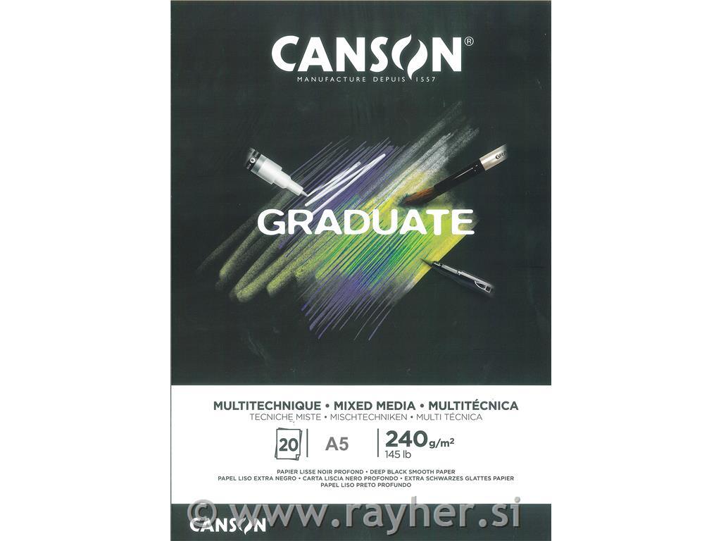 Skicirka Graduate Mixed Media Black A5 240 g, 20 listna