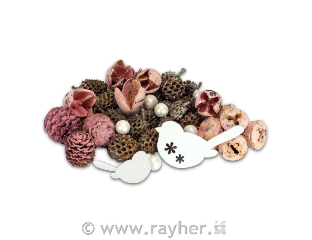 Dekoracija natur, roza s ptičkom