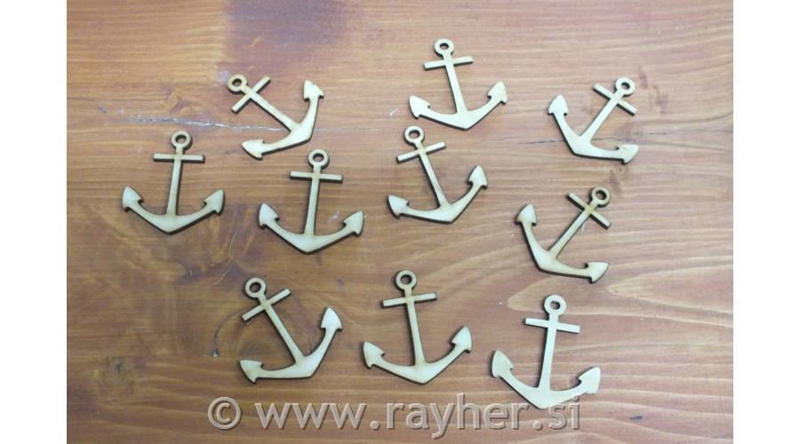 Leseni okraski, sidro, 5 cm, set 10