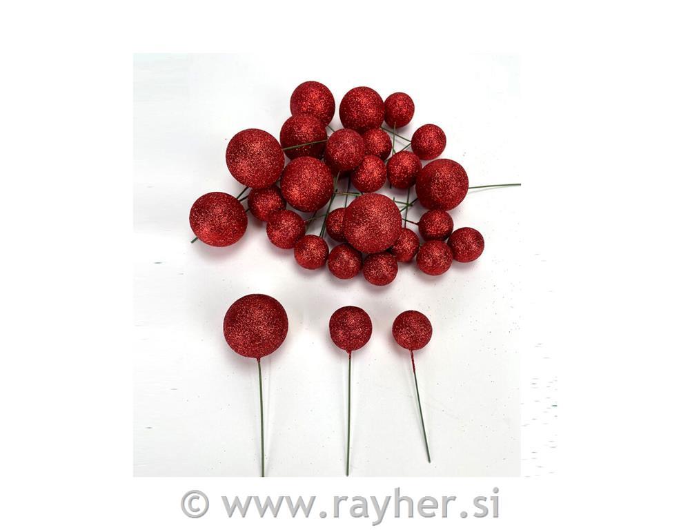 Bunkice na žici, rdeče z bleščicami, set 30