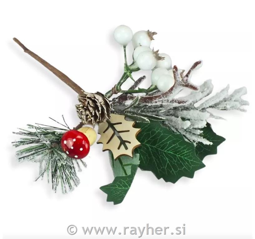 Zasnežena vejica z gobico, 19 cm