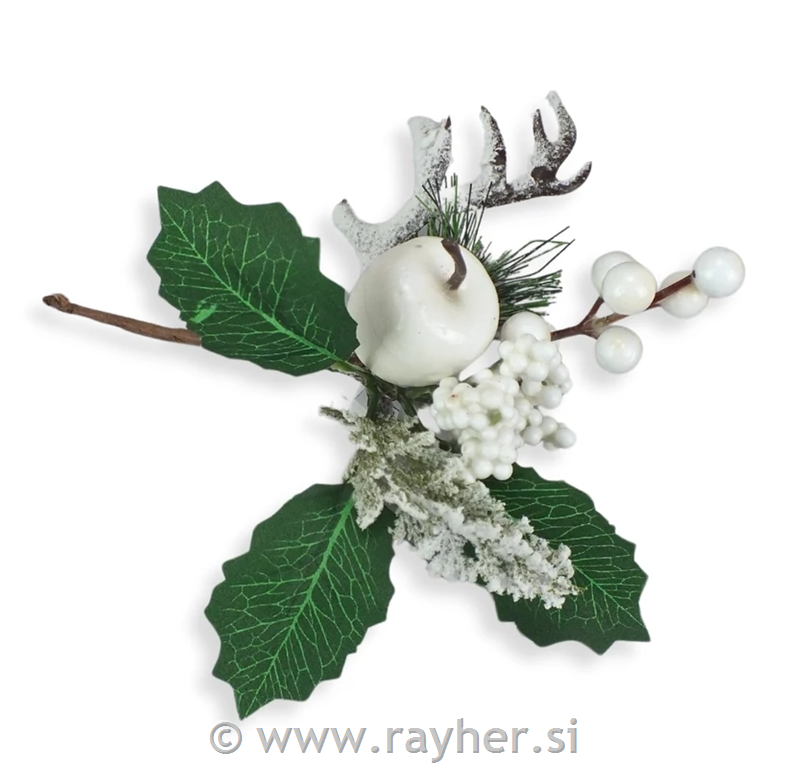 Vejica z jabolkom in jagodičevjem, 20cm, bela