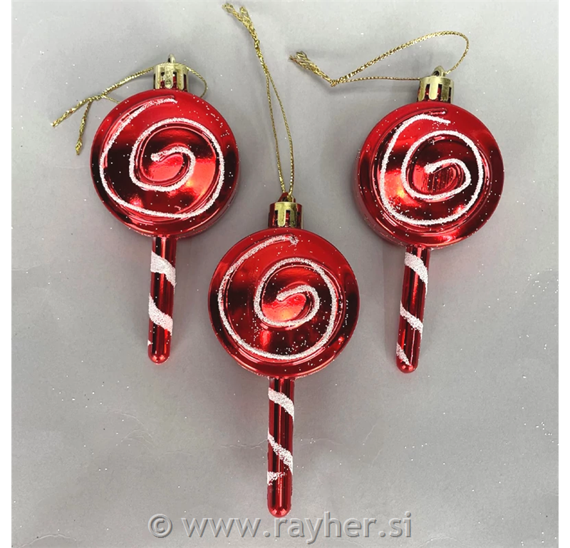 Okraski za jelko, lizike rdeče, set 3