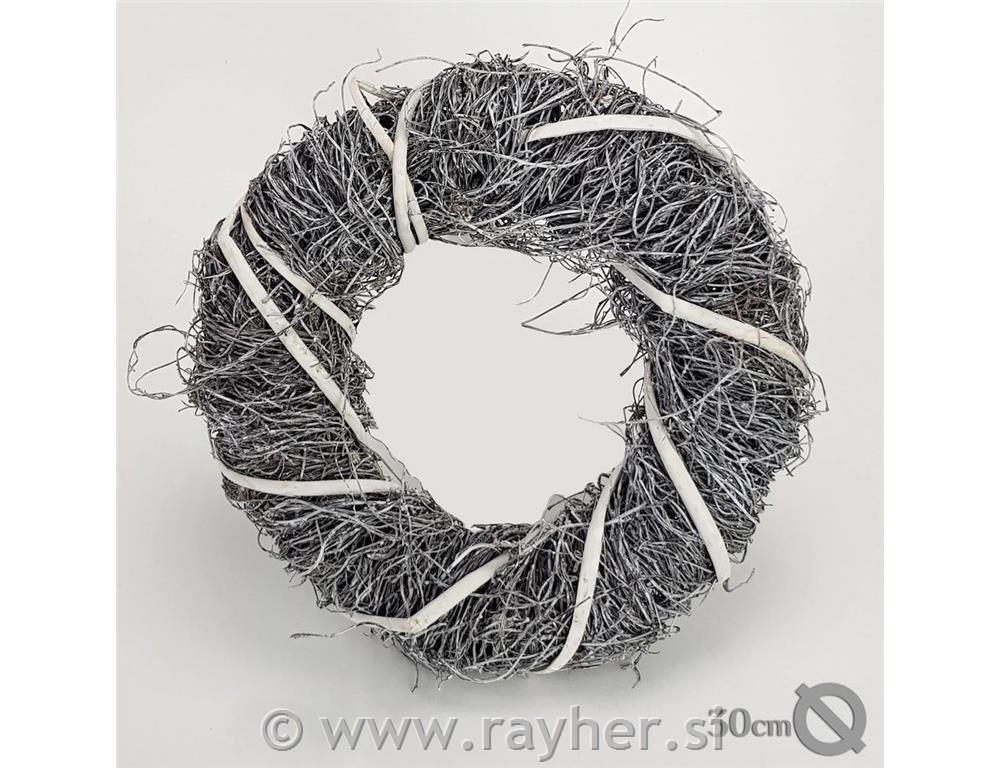 Venec pleten iz vejic, siv, 30cm