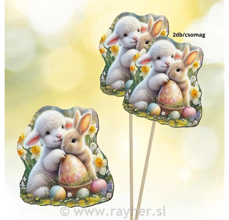 Wooden decorations, bunny & sheep, set 2