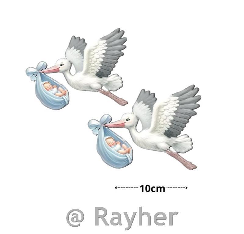 Leseni okras, štorklja z dojenčkom, modri, set 2