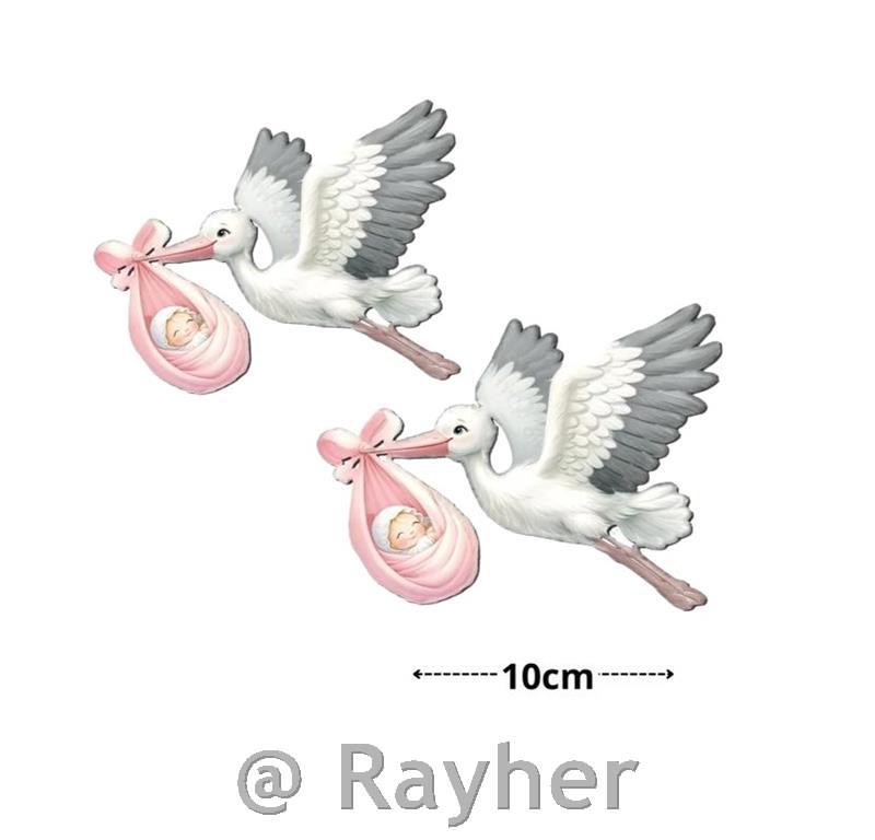 Leseni okras, štorklja z dojenčkom, roza, set 2