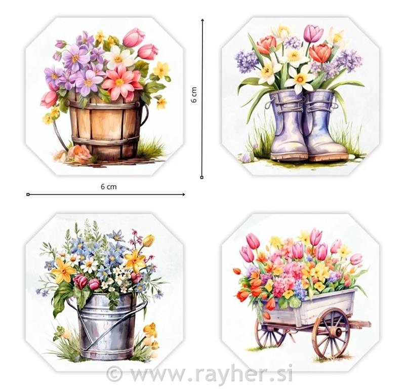 Wooden decorations, flower bouquets,set4