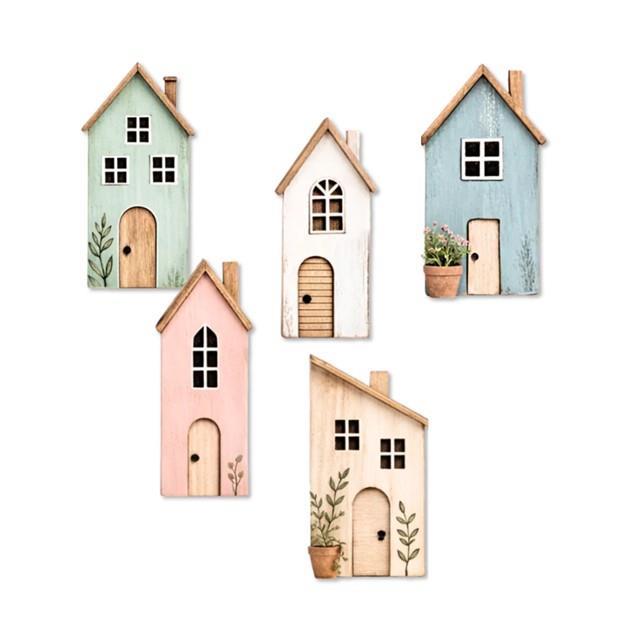 Leseni okraski, Hiške, set 5