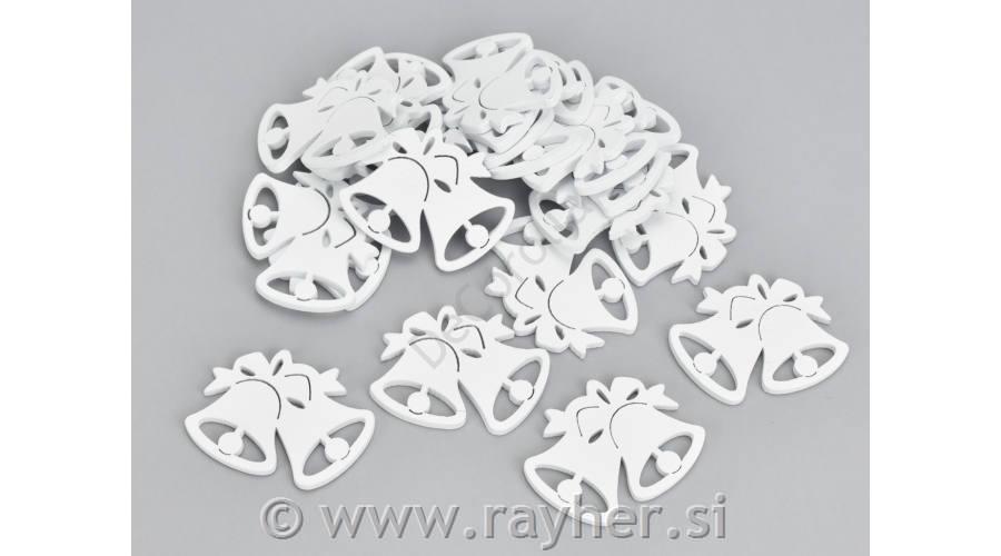 Leseni okras, zvončka s pentljo, beli, 5 kosov