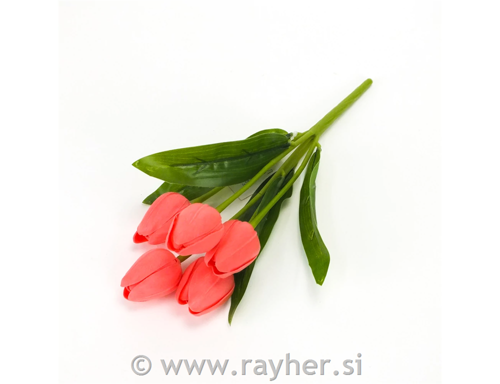 Šopek tulipanov, 5 cvetov, 30cm, losos