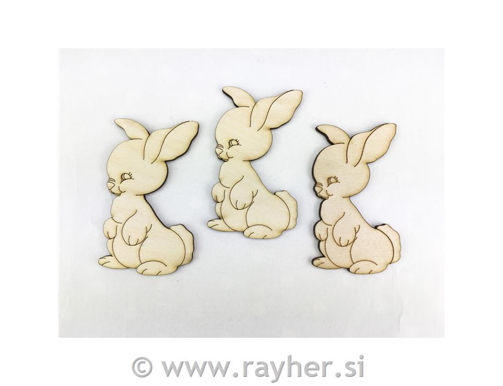 Leseni zajčki, natur, 8cm, set 3