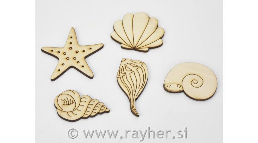 Leseni okraski, V Morju ,set 5, 4-6cm