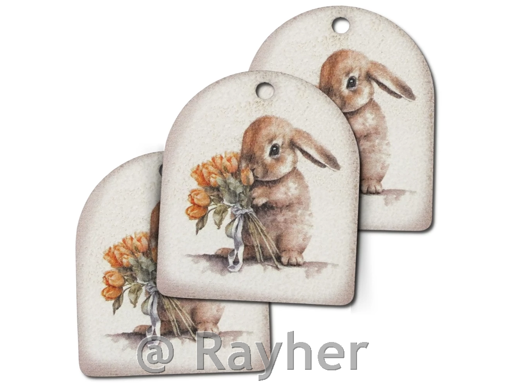 Leseni okraski, etikete zajčki, set 3