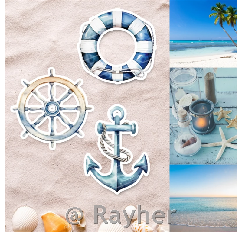 Leseni okraski, morski, set 6