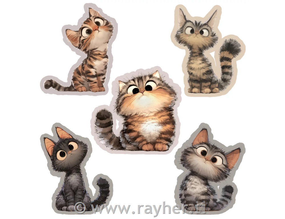 Leseni okraski, Mucki, set 5