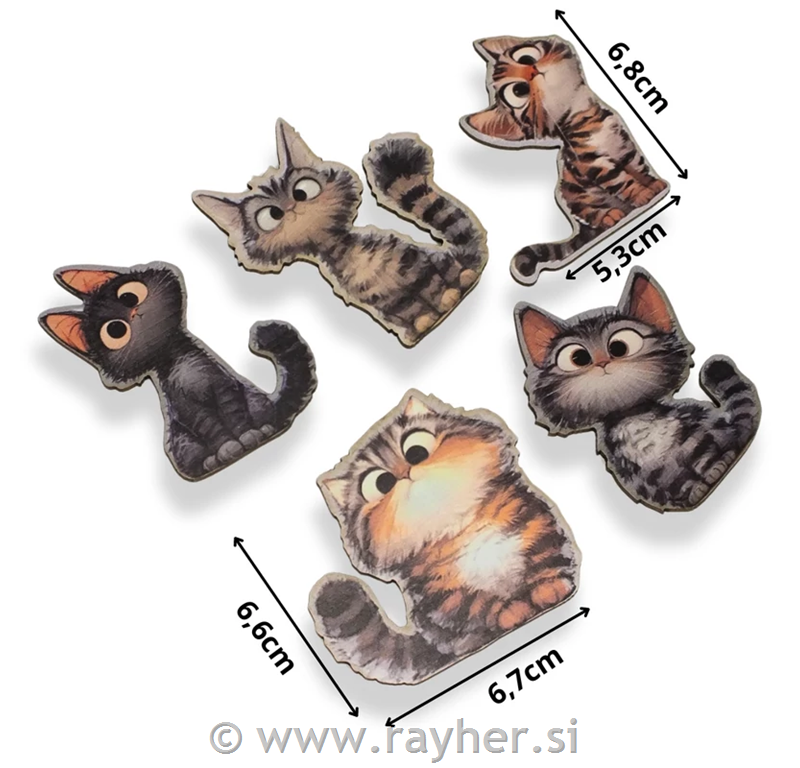 Leseni okraski, Mucki, set 5